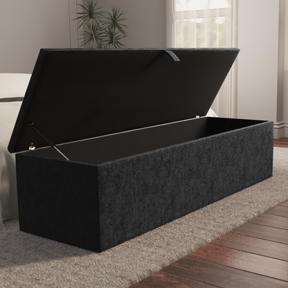 Cubed Ottoman Storage Box - Black Chenille