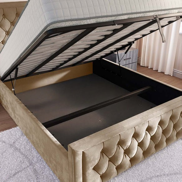 Valencia Upholstered Ottoman Bed - Mink Plush Velvet