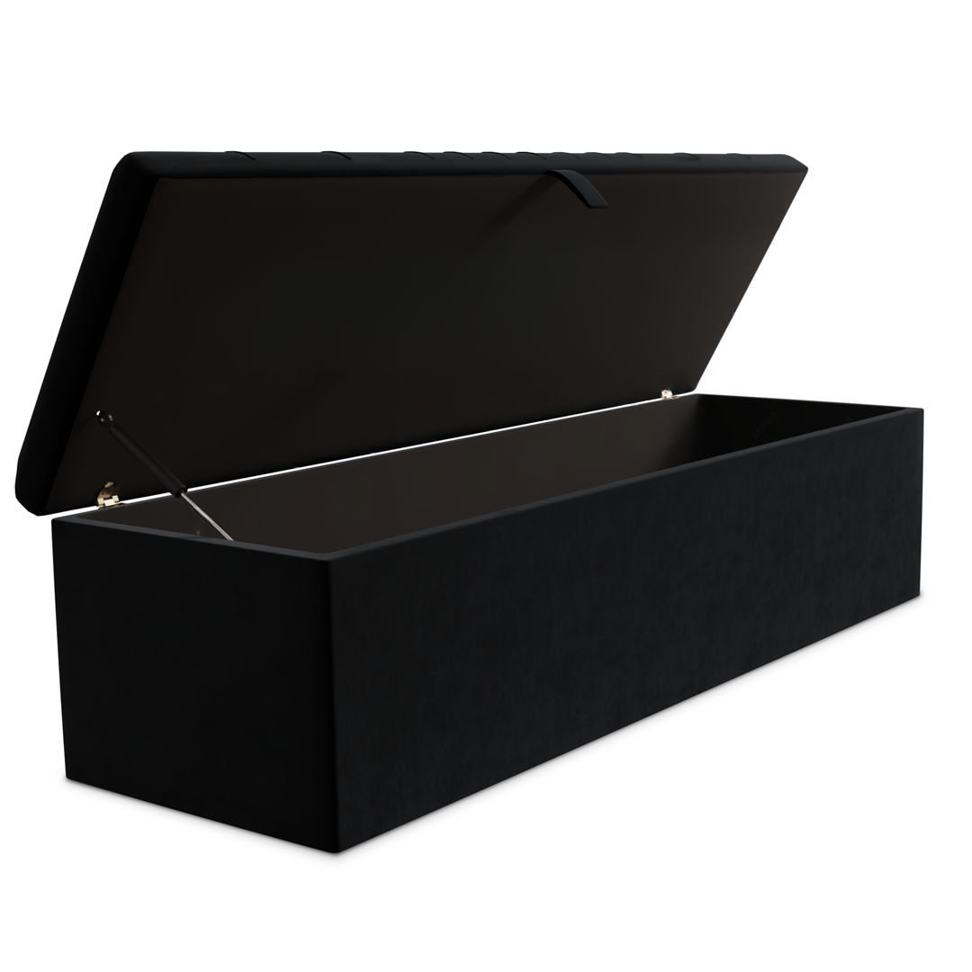Cambridge Ottoman Storage Box - Black Plush Velvet