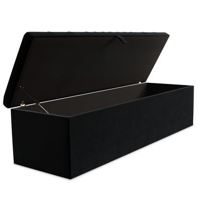 Cambridge Ottoman Storage Box - Black Plush Velvet