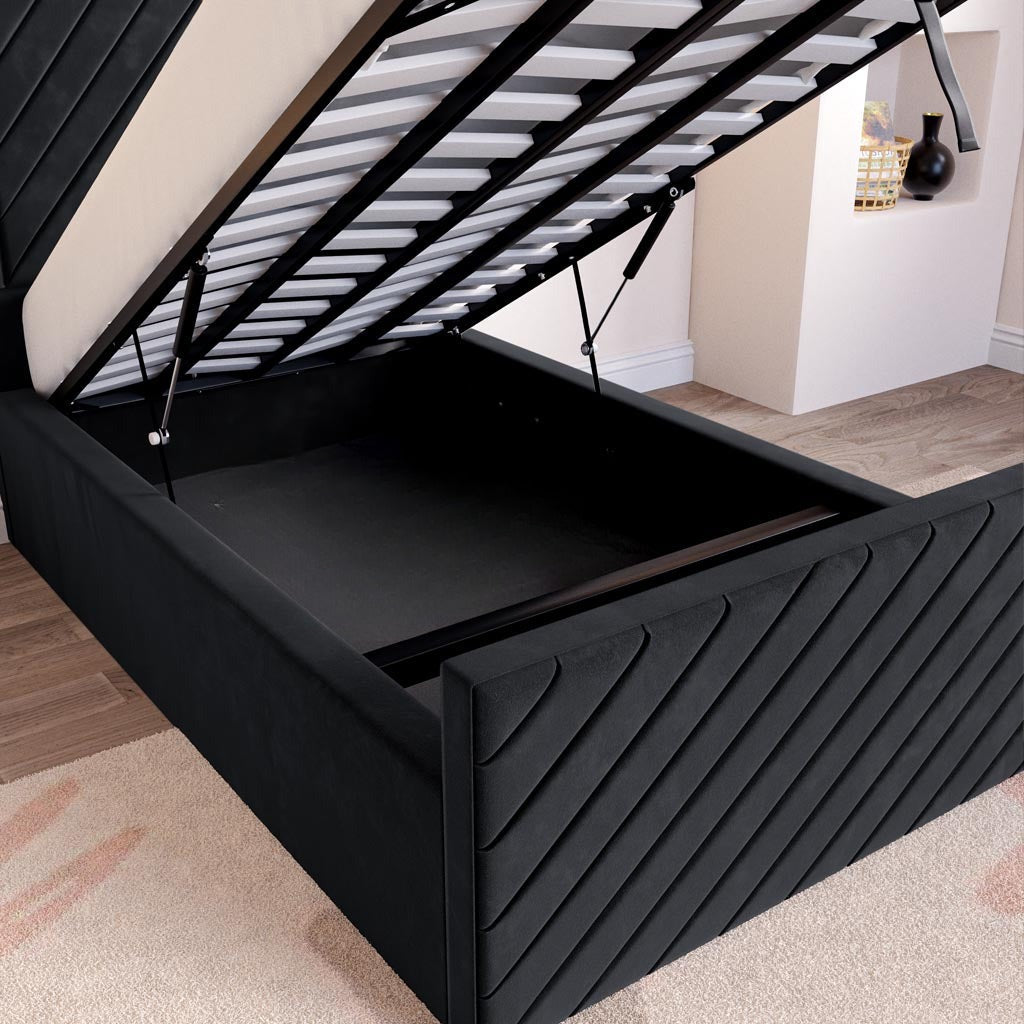 Oxford Kids Upholstered Ottoman Bed - Black Plush Velvet