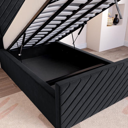Oxford Kids Upholstered Ottoman Bed - Black Plush Velvet