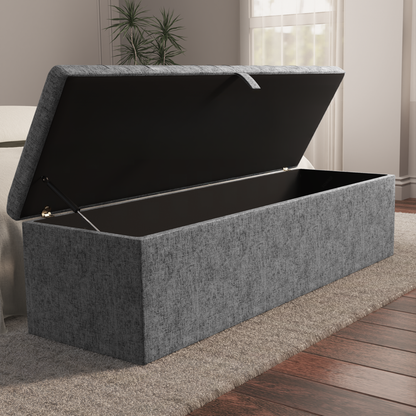 Cambridge Ottoman Storage Box - Silver Chenille