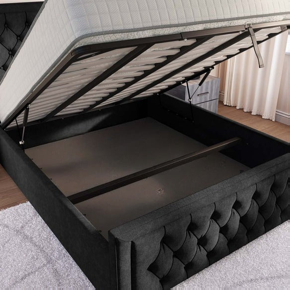 Valencia Upholstered Ottoman Bed - Black Naples
