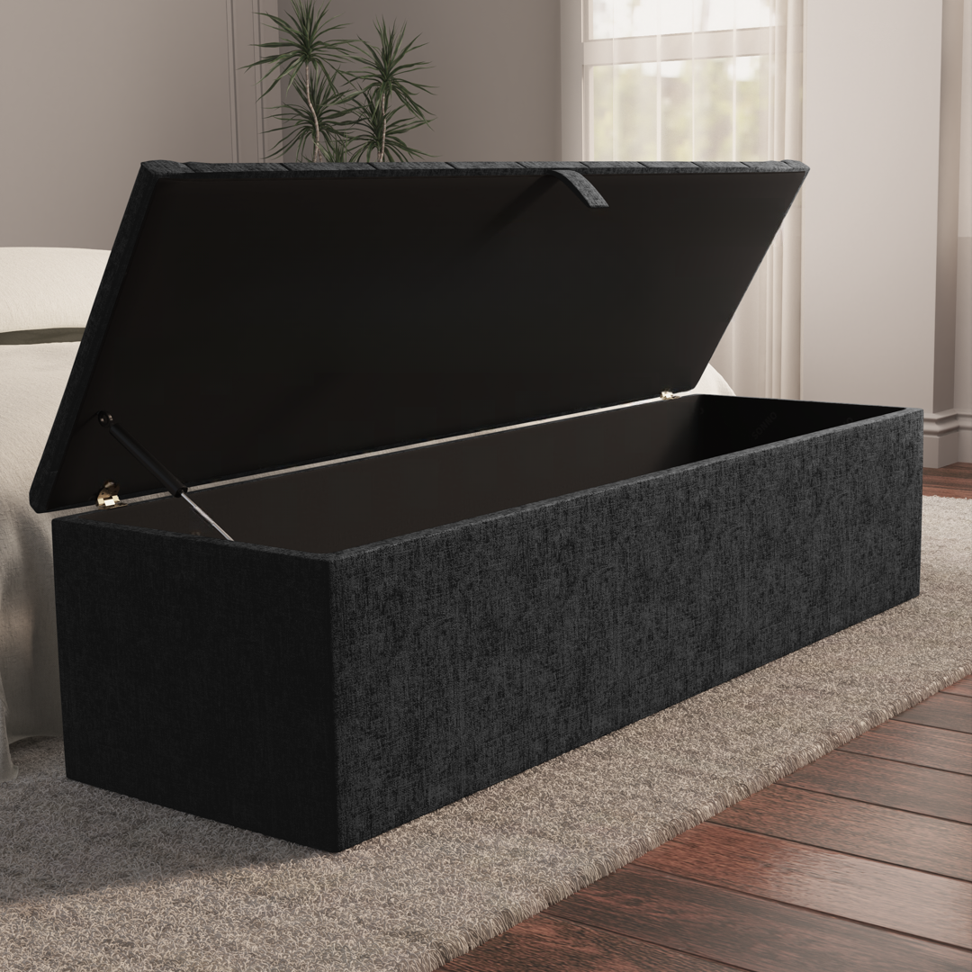 Madrid Ottoman Storage Box - Black Chenille