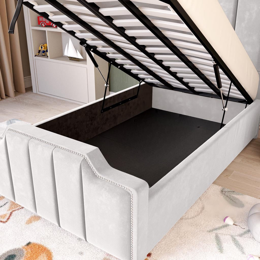 Washington Kids Upholstered Ottoman Bed - Silver Plush Velvet