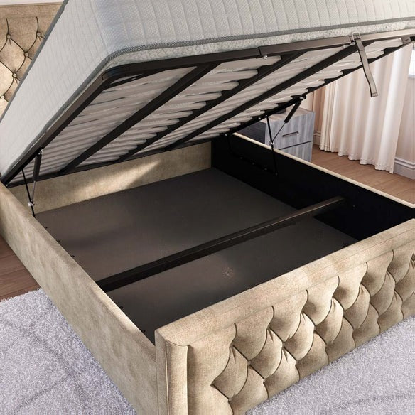 Valencia Upholstered Ottoman Bed - Mink Coniston