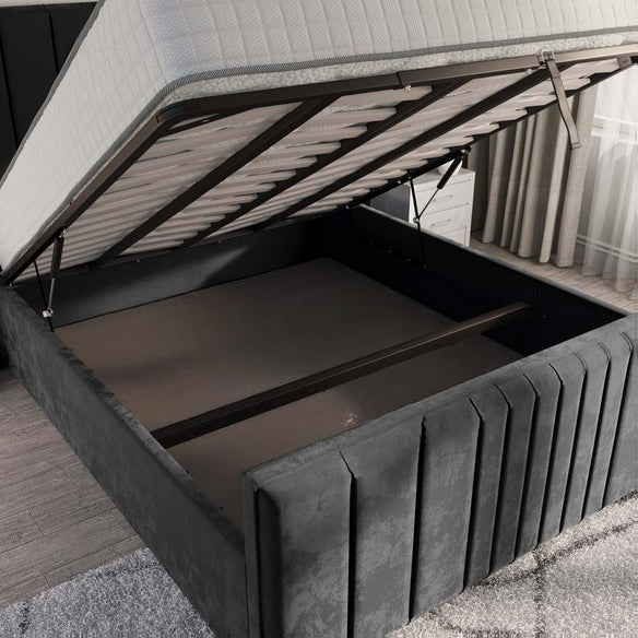 Cambridge Upholstered Ottoman Bed - Steel Plush Velvet