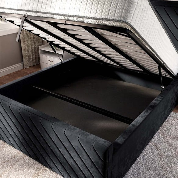 Oxford Upholstered Ottoman Bed - Black Plush Velvet