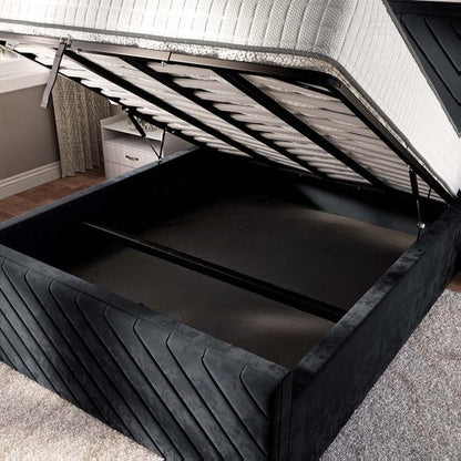 Oxford Upholstered Ottoman Bed - Black Plush Velvet