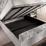 Berlin Upholstered Ottoman Bed - Silver Plush Velvet