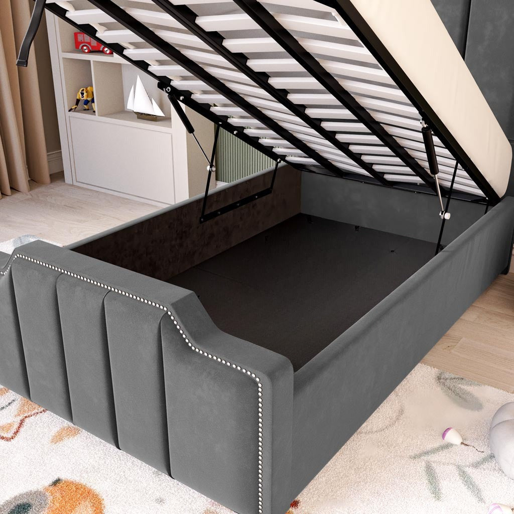 Washington Kids Upholstered Ottoman Bed - Steel Plush Velvet