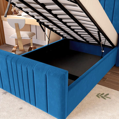 Cambridge Kids Upholstered Ottoman Bed - Blue Plush Velvet