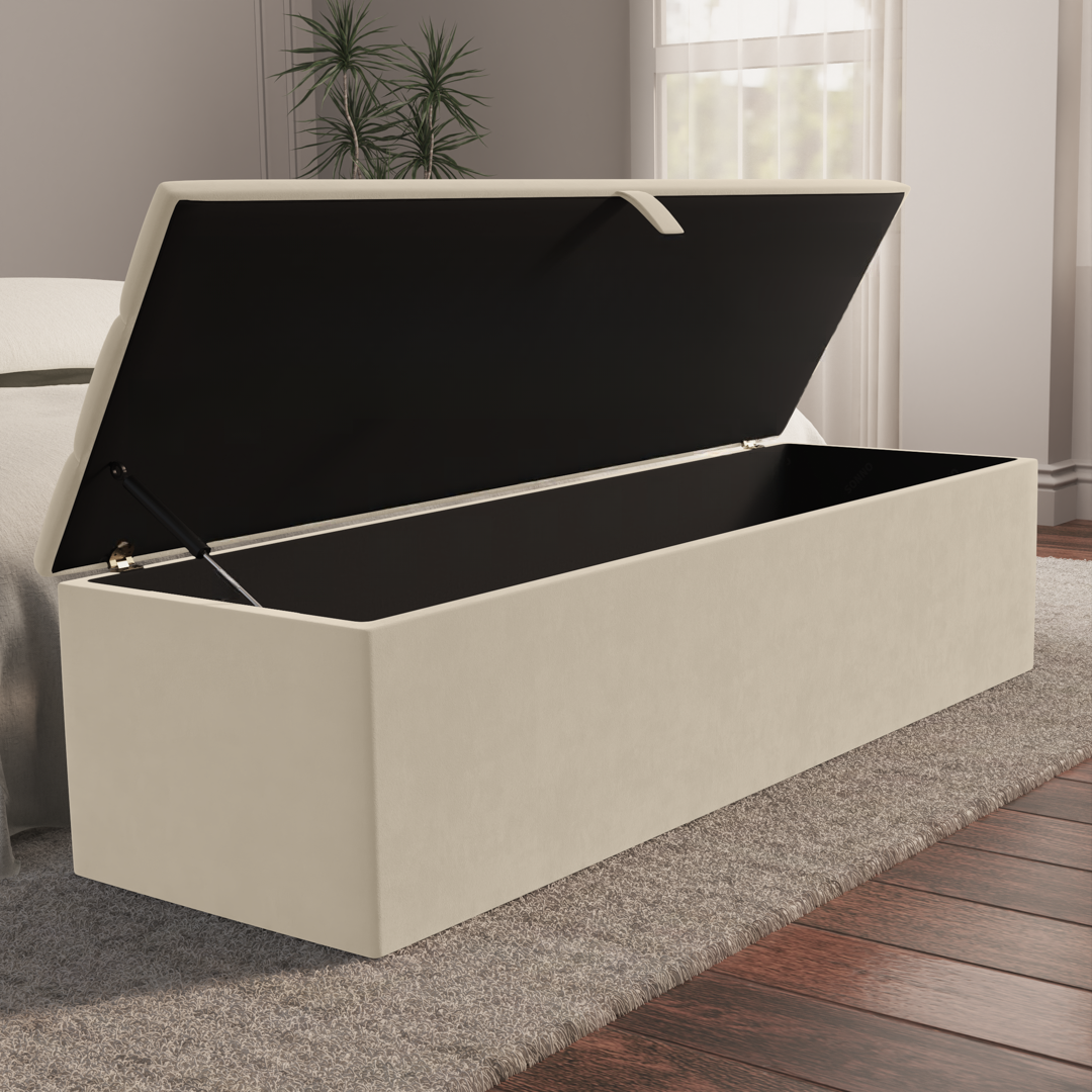 Athens Ottoman Storage Box - Cream Plush Velvet