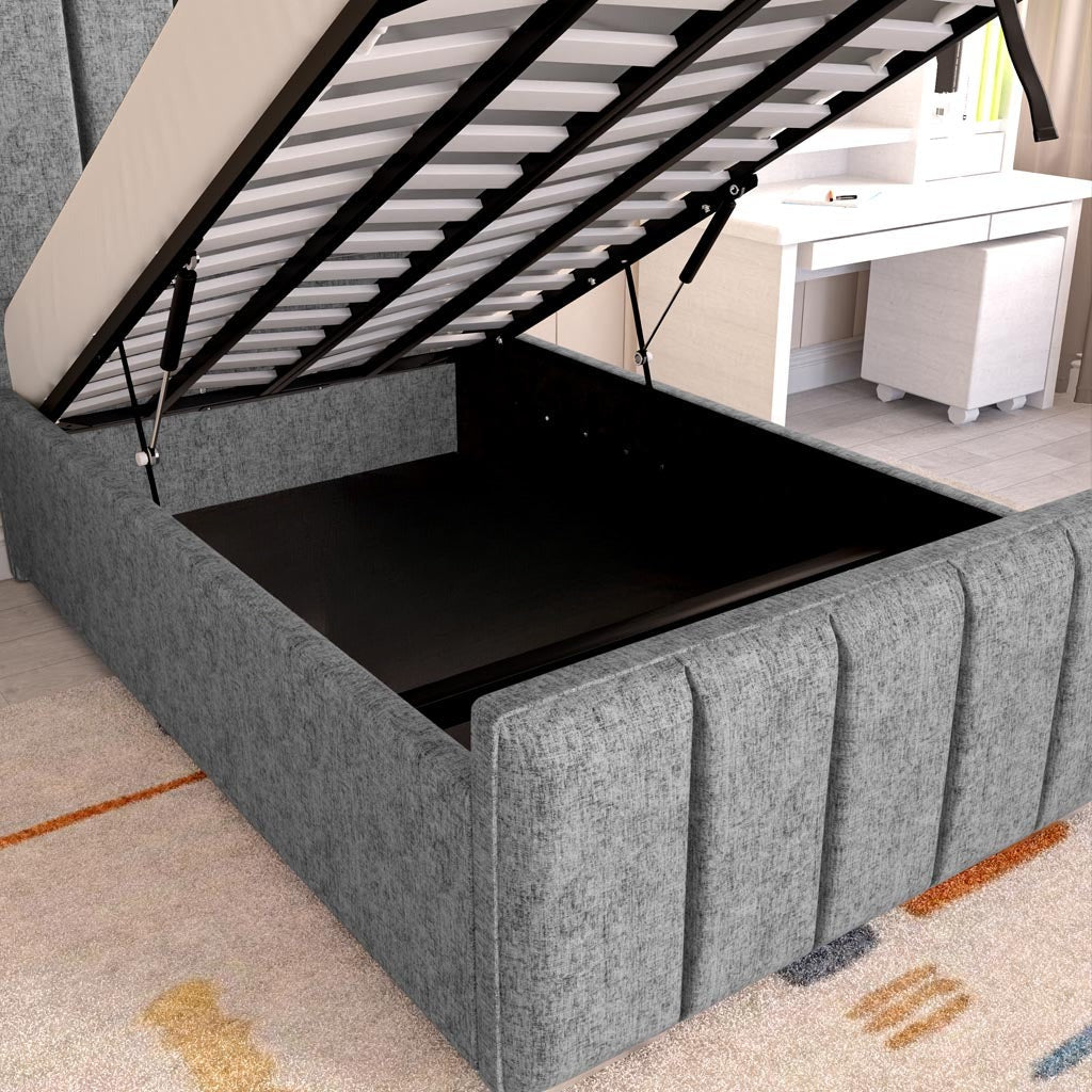 Lisbon Kids Upholstered Ottoman Bed - Silver Chenille