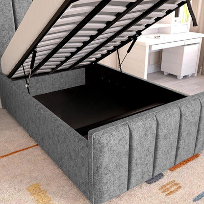 Lisbon Kids Upholstered Ottoman Bed - Silver Chenille