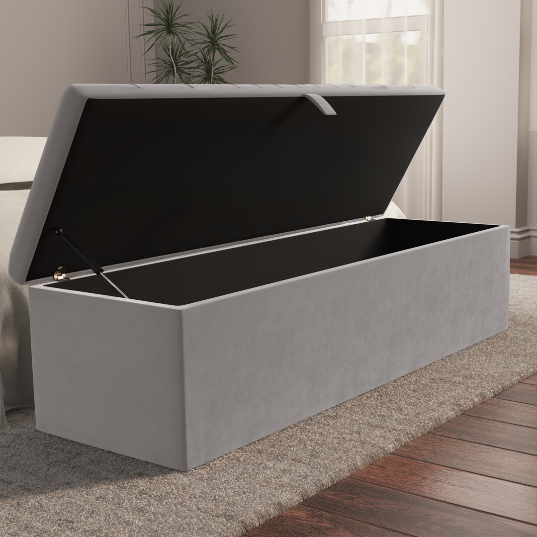 Cambridge Ottoman Storage Box - Silver Plush Velvet