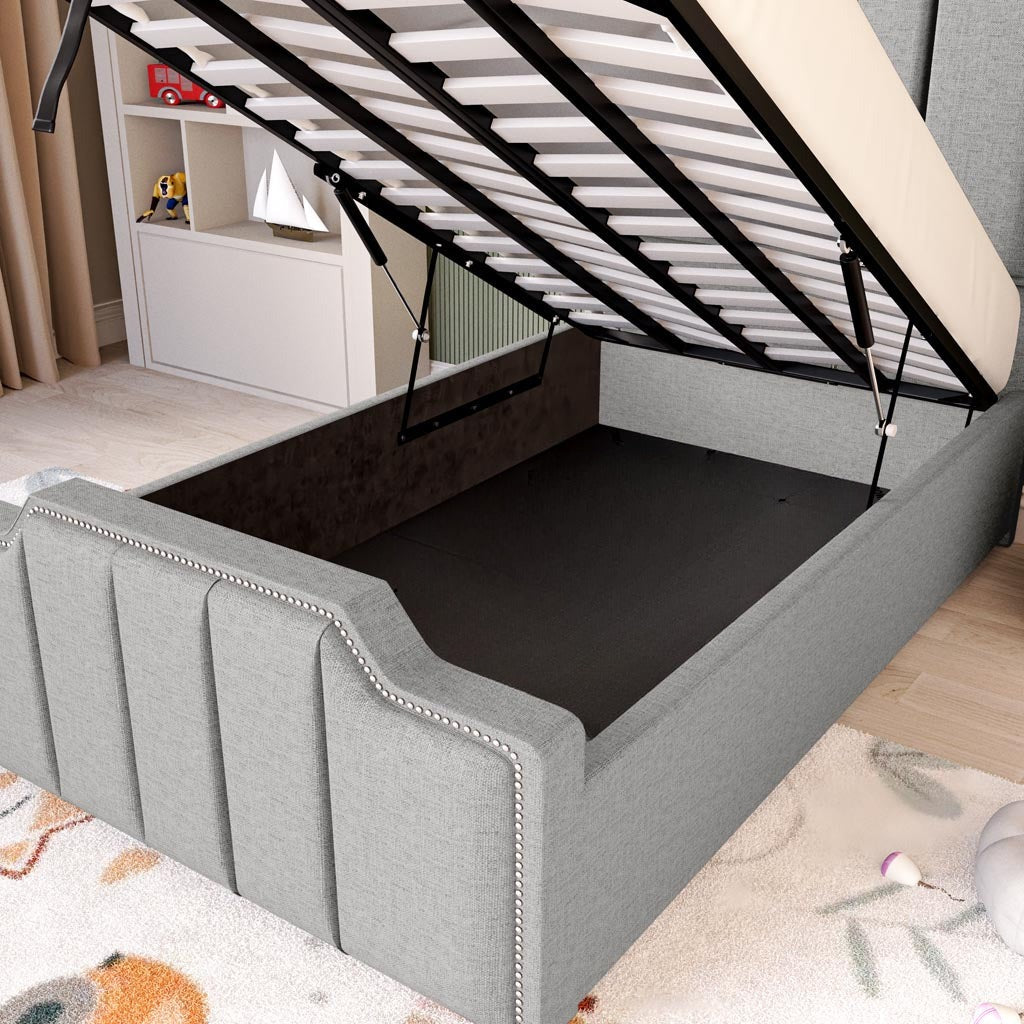 Washington Kids Upholstered Ottoman Bed - Silver Linoso