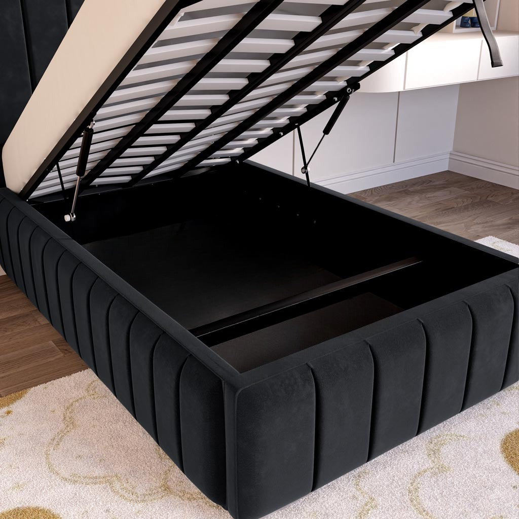 Milan Kids Upholstered Ottoman Bed - Black Plush Velvet