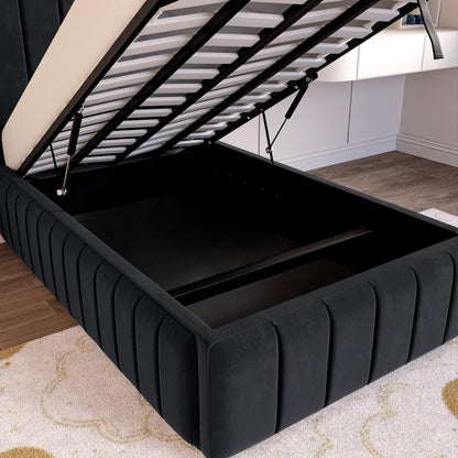 Milan Kids Upholstered Ottoman Bed - Black Plush Velvet