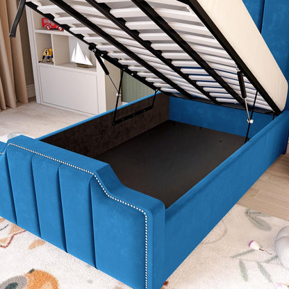 Washington Kids Upholstered Ottoman Bed - Blue Plush Velvet