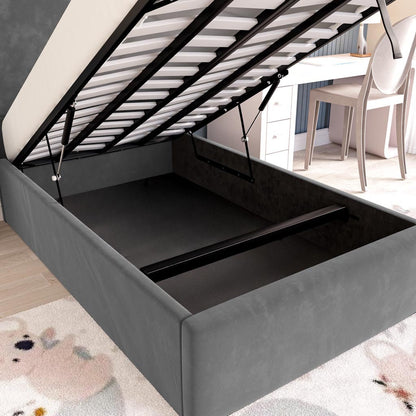 Cairo Kids Upholstered Ottoman Bed - Steel Plush Velvet