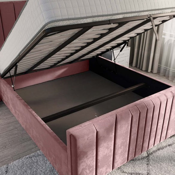 Cambridge Upholstered Ottoman Bed - Pink Plush Velvet