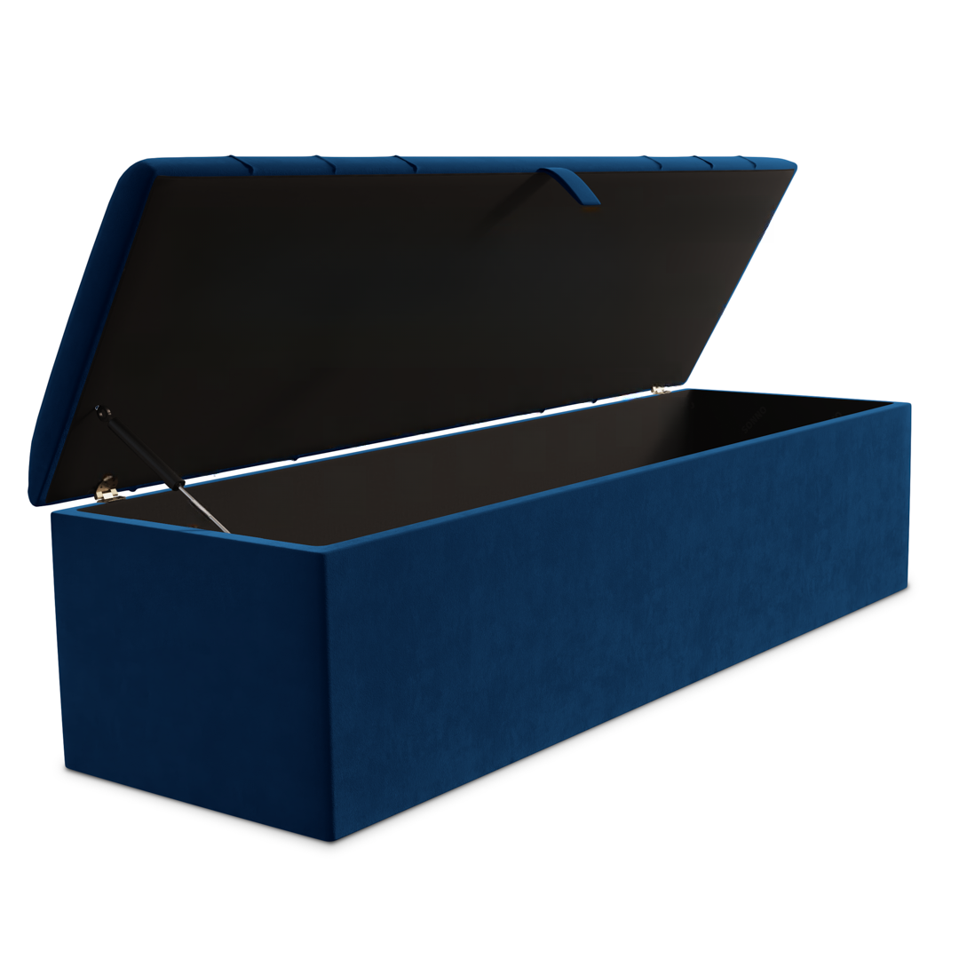 Dallas Ottoman Storage Box - Blue Plush Velvet