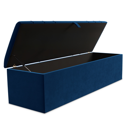 Dallas Ottoman Storage Box - Blue Plush Velvet