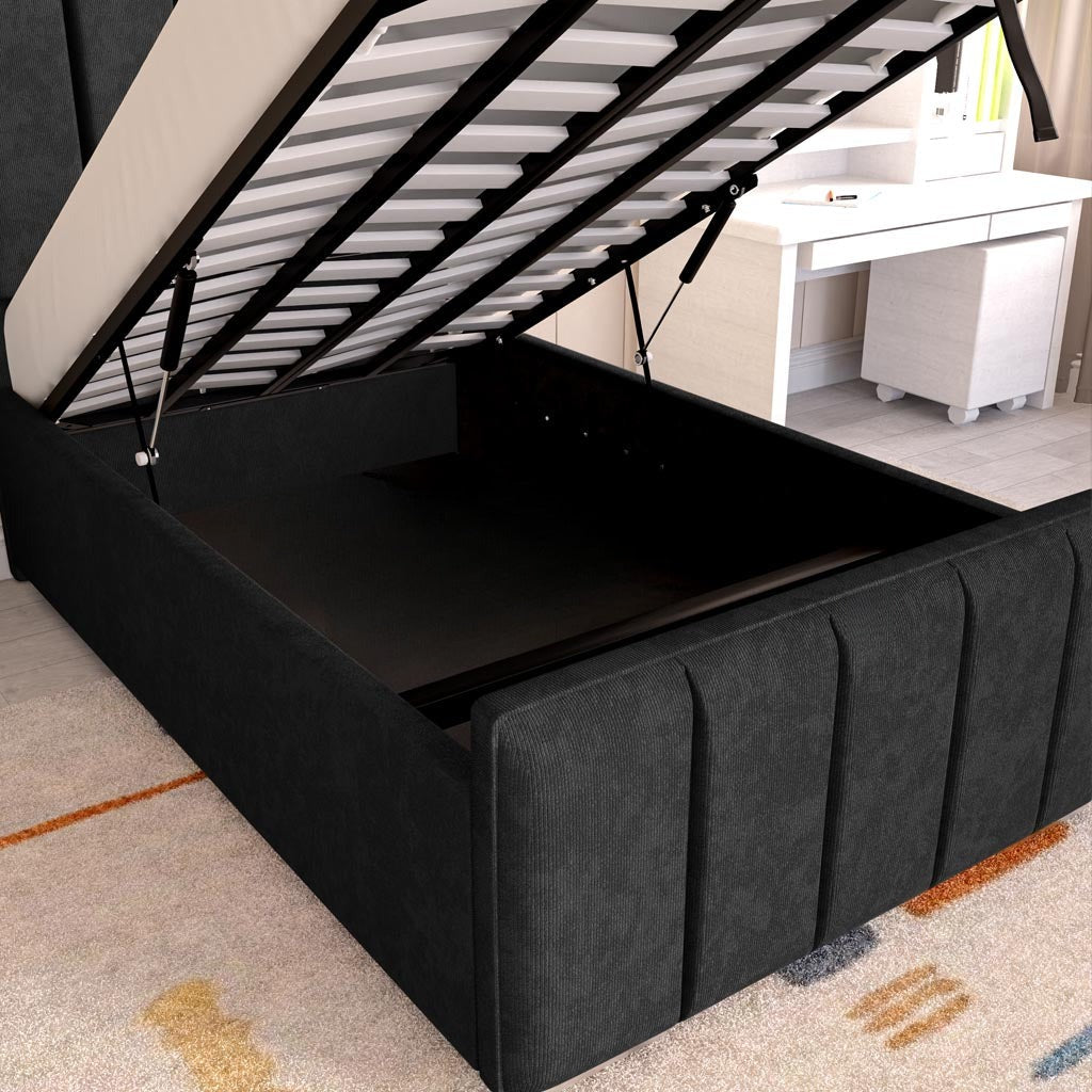 Lisbon Kids Upholstered Ottoman Bed - Black Naples