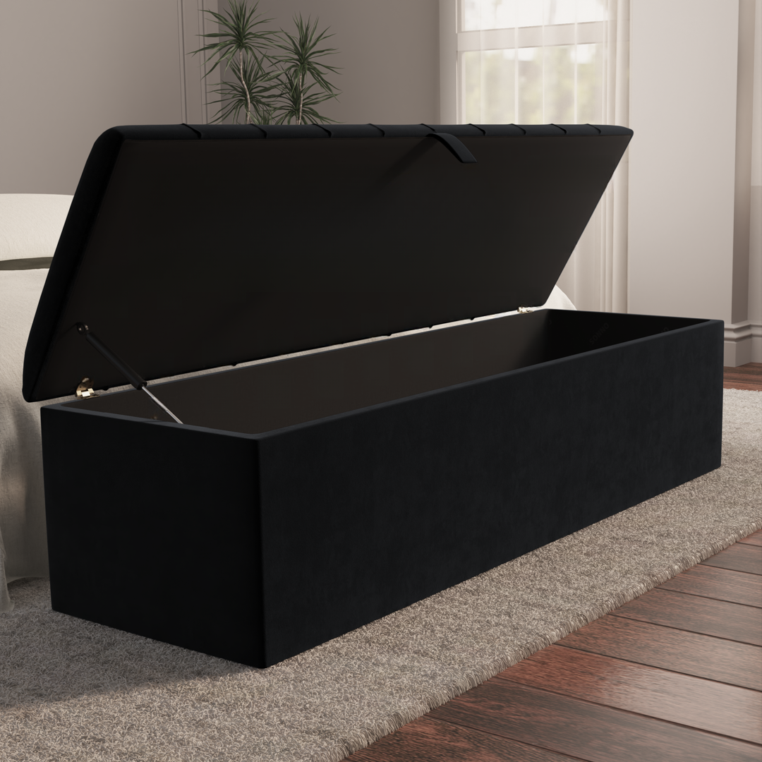 Lisbon Ottoman Storage Box - Black Plush Velvet