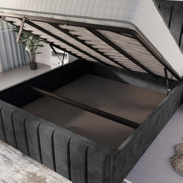 Lisbon Upholstered Ottoman Bed - Charcoal Coniston