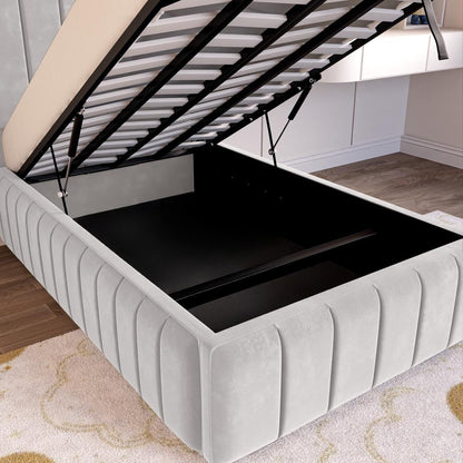 Milan Kids Upholstered Ottoman Bed - Silver Plush Velvet