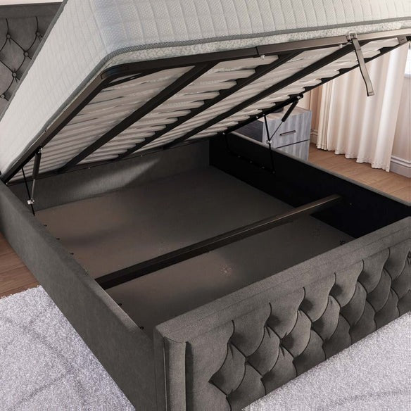 Valencia Upholstered Ottoman Bed - Slate Grey Naples
