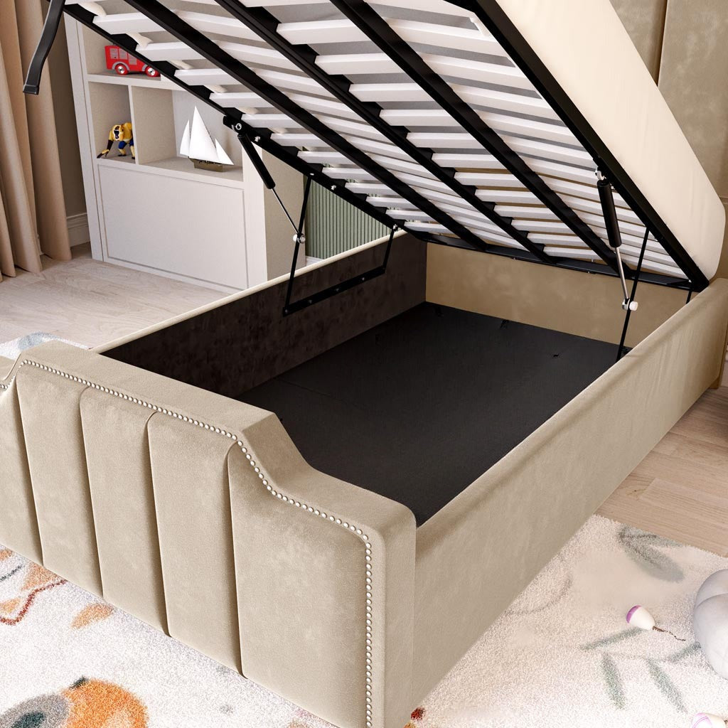 Washington Kids Upholstered Ottoman Bed - Mink Plush Velvet