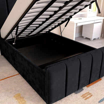 Lisbon Kids Upholstered Ottoman Bed - Black Plush Velvet