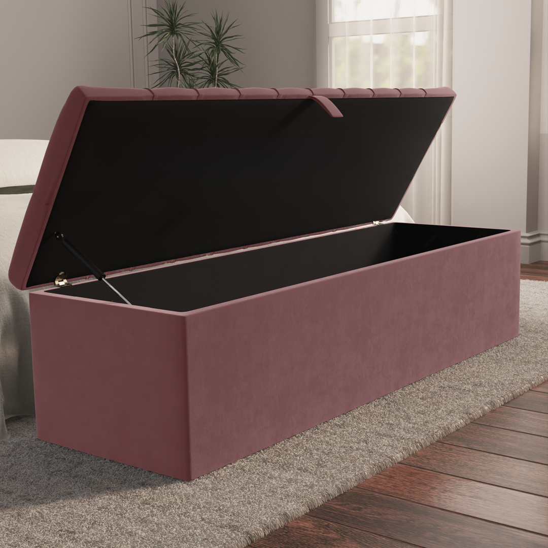 Chesterfield Ottoman Storage Box - Pink Plush Velvet