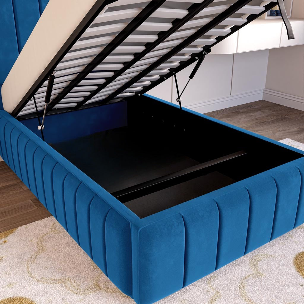 Milan Kids Upholstered Ottoman Bed - Blue Plush Velvet