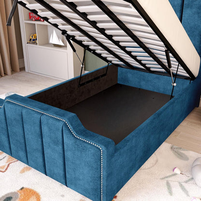 Washington Kids Upholstered Ottoman Bed - Blue Coniston