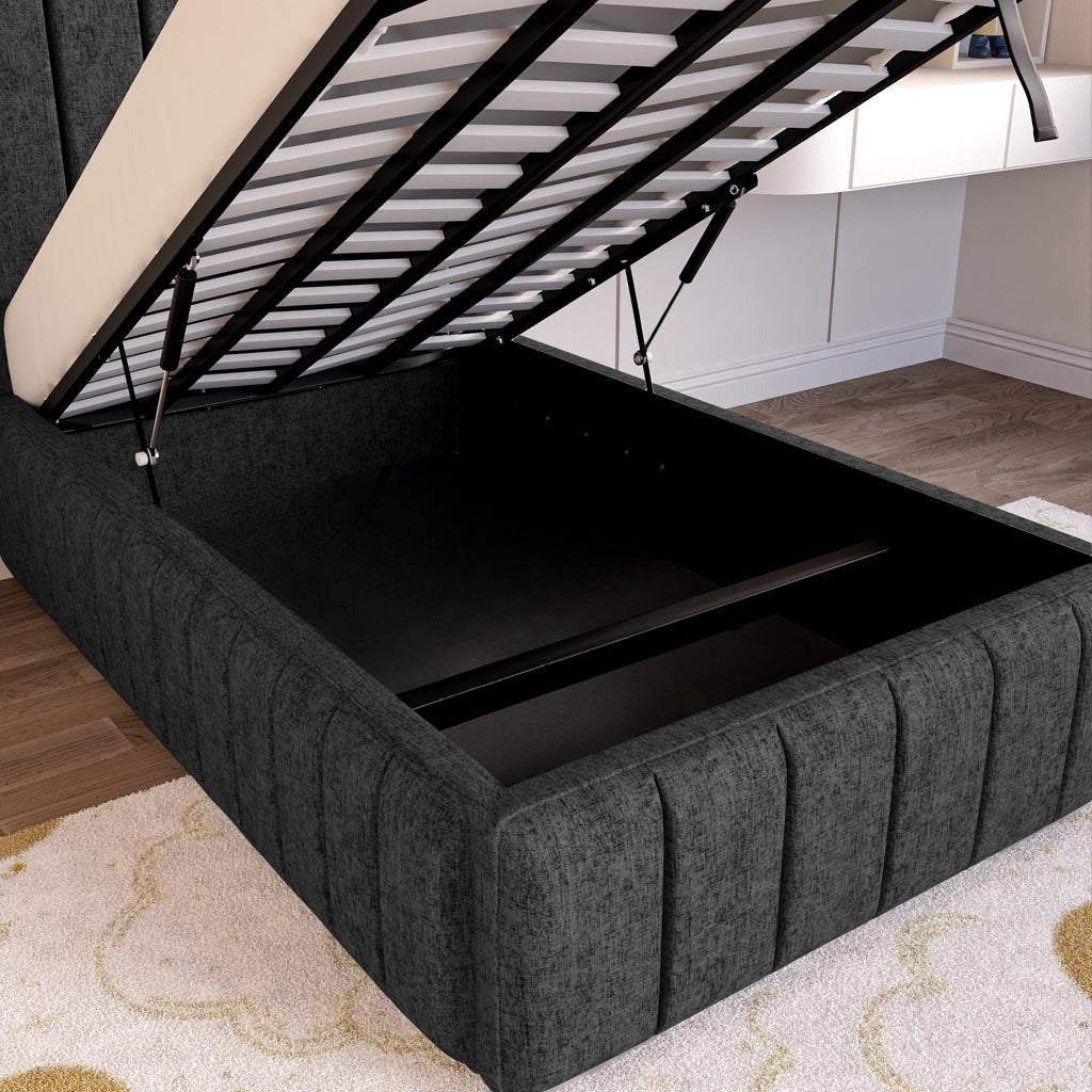 Milan Kids Upholstered Ottoman Bed - Black Chenille