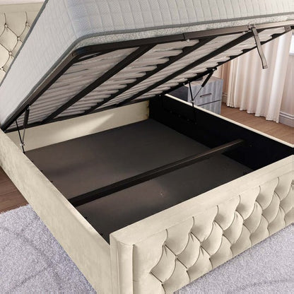 Valencia Upholstered Ottoman Bed - Cream Plush Velvet