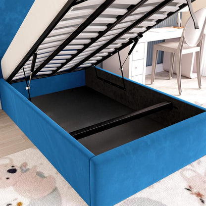 Cairo Kids Upholstered Ottoman Bed - Blue Plush Velvet