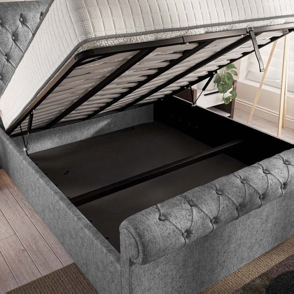 Berlin Upholstered Ottoman Bed - Silver Chenille
