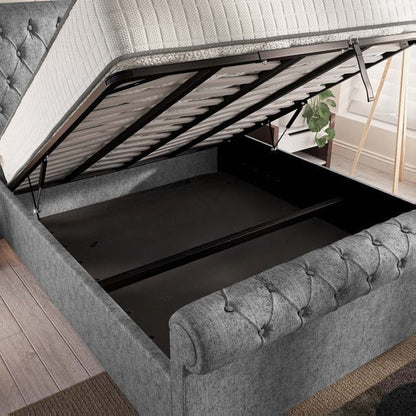 Berlin Upholstered Ottoman Bed - Silver Chenille
