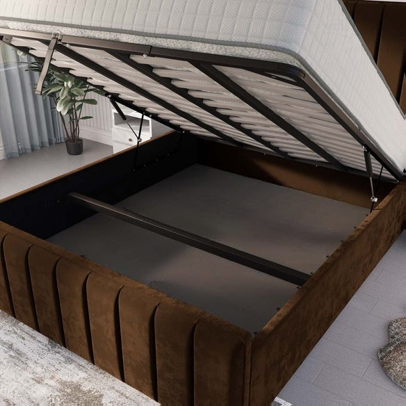 Lisbon Upholstered Ottoman Bed - Mocca Plush Velvet
