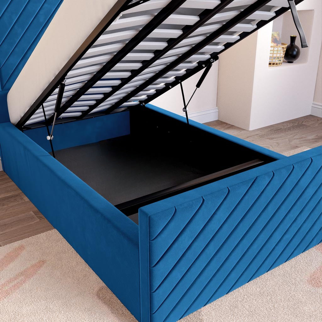 Oxford Kids Upholstered Ottoman Bed - Blue Plush Velvet