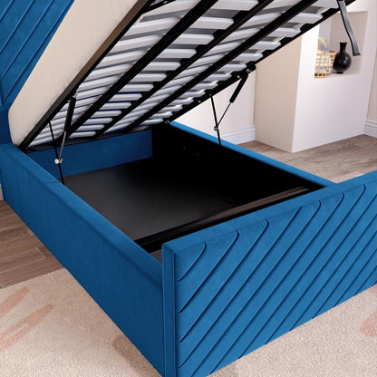Oxford Kids Upholstered Ottoman Bed - Blue Plush Velvet