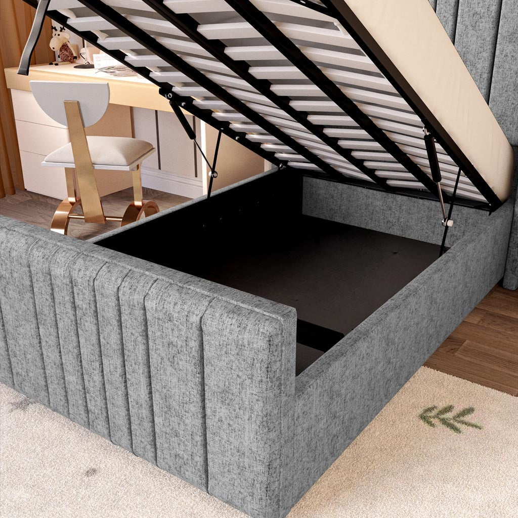 Cambridge Kids Upholstered Ottoman Bed - Silver Chenille