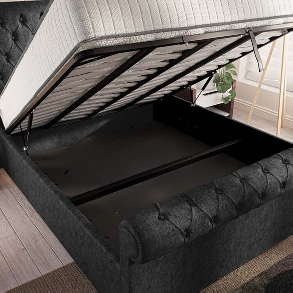 Berlin Upholstered Ottoman Bed - Black Chenille
