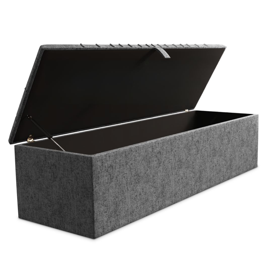 Sunrise Ottoman Storage Box - Silver Chenille